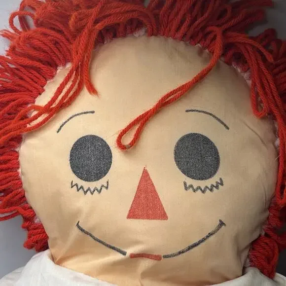 Raggedy Ann Cloth Doll Vintage Style Red Yarn Hair Blue Pants C - Picture 3 of 7